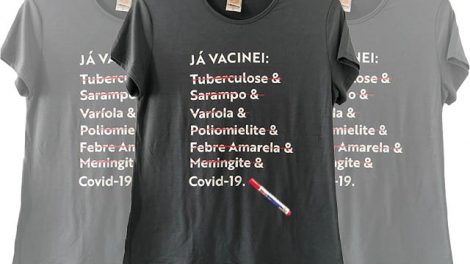 Camiseta da coleção Já Vacinei (Loja Bem Rock)
